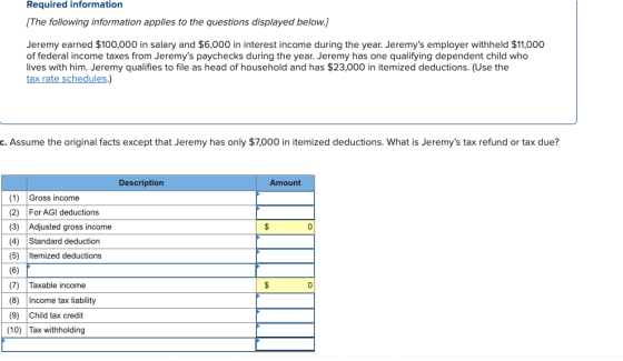 Required information [The following information applies to the questions displayed below.) Jeremy earned $100,000 in salary a
