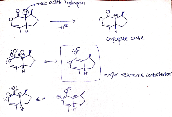 Comost acidic hydrogen Conjugate base e 1 : major regmance contributor