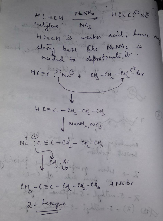 He=ch NaNu HC ECONO acetylene Ni He=ch is weaker and hence shing base like NaNY 2 is needed to deprotonate it. HC = C: NO & c