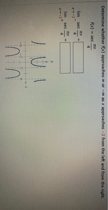 Determine whether f(x) approaches oor - as x approaches -2 from the left and from the right. 7TX f(x) = sec 4 7TX sec lim x→-
