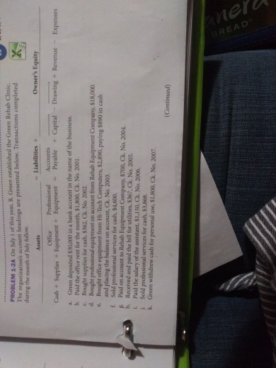 PROBLEM 1.2A On July of this year, R. Green established the Green Rehab Clinic The organizations account headings are present