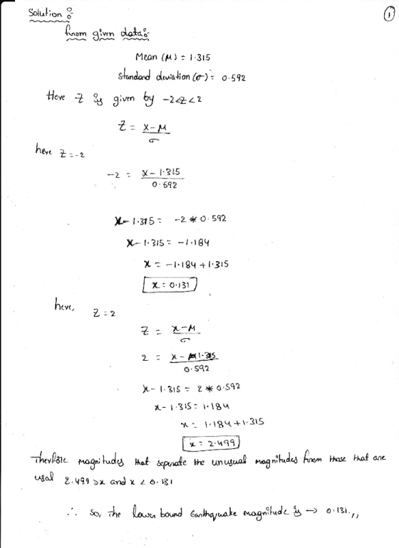 0 Solution faom giwn data Mean (M)1-315 standard dewiaon (o) o-592 Heve gvn by -242 here 2 315 -2 o 692 -2O.592 X-1-315 X-315