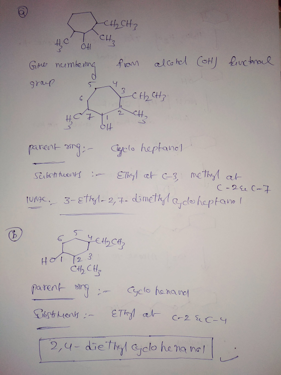 -CH₂ CH₂ the oth CH₂ Gine numbering from alcohol & CH₂ CH3 COH) functonal group parent sing: - Copela heptanol Scubstituents