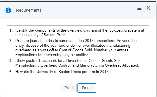 0 Requirements 1. Identify the components of the overview diagram of the job-costing system at the University of Boston Press
