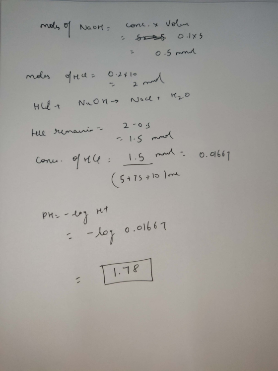 moles of Naor = conc.x volue S5 0.145 = 0.5 mmol moles ofrece = 0.2410 and - 2 mol Nach H₂O HUT Nu OH Hue remainin 2-os -1.5