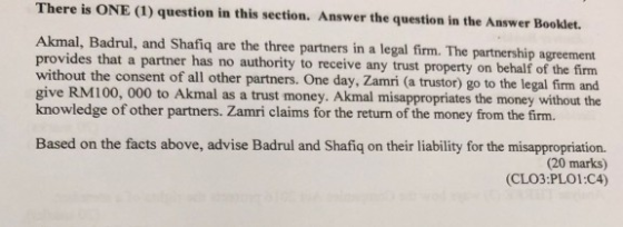 There is ONE (1) question in this section. Answer the question in the Answer Booklet. Akmal, Badrul, and Shafiq are the three