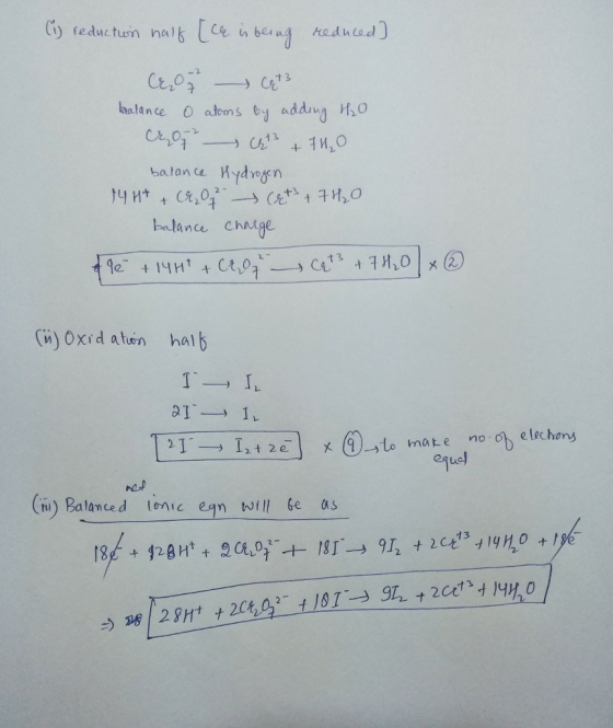 G) reduction na 16 [ce ber ua Ked had] batane hydrgn blance chrge C) Oxid aten hal b 12 t 2e | x (3)→to makedno.cbelechons (i