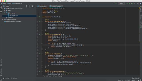 Elfish [-fldeaProjects/Elfish] - ./src/TreeNodeTest.java [Elfish Project *증 *一 eTreeNodejava GTreeNodeTest.java import static