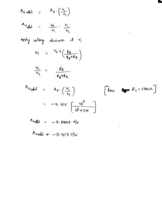 Au rotal = Av. (3) A vende z u einem Apply voltage divinon at vi - S X / Re RA TRB v = RB RothB Avrobal - Av. (4) {here to ge