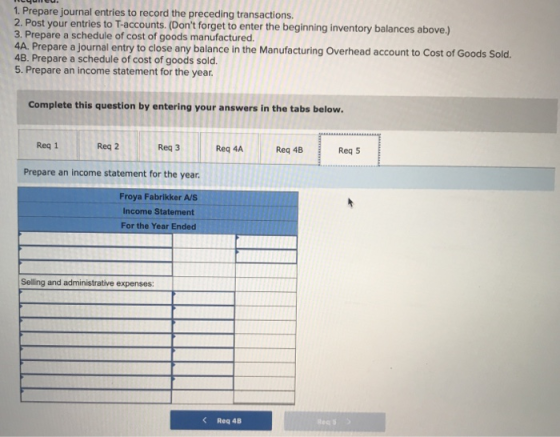 1. Prepare journal entries to record the preceding transactions. 2. Post your entries to T-accounts. (Dont forget to enter t
