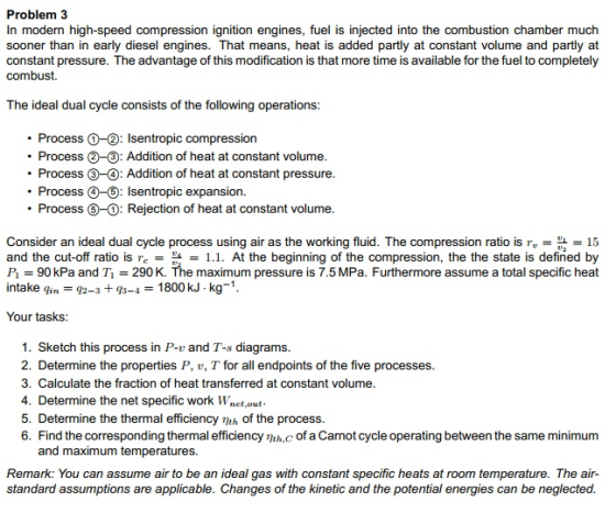 Problem 3 In modern high-speed compression ignition engines, fuel is injected into the combustion chamber much sooner than in
