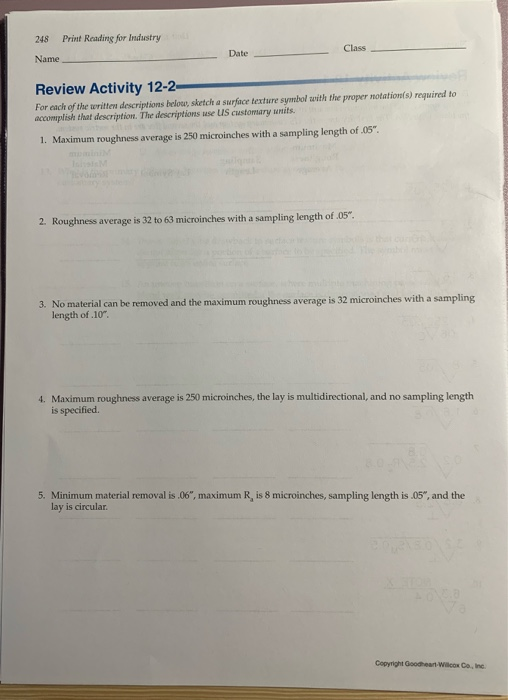 248 Print Reading for Industry Name Class Date Review Activity 12-2- For each of the written descriptions below, sketch a sur