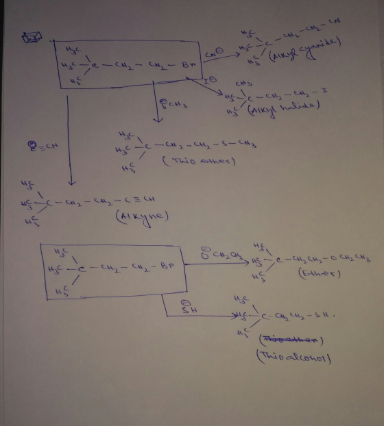 HC - CH₂ - CH₂ - IN (Alkyl cyanide) h CH₂ - Bra (Alkyl cyane 10 ctty LE CH3 Hec - CH₂ - CH₂ - I he (Alkyl halide) @=CH HC - C