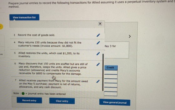Prepare journal entries to record the following transactions for Allied assuming it uses a perpetual inventory system and t m