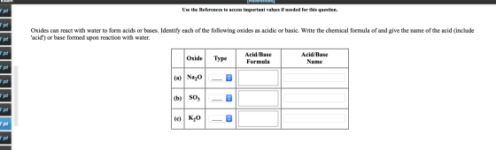 Clam rences] 1 pt Use the References to access important values if needed for this question. 1 pt Oxides can react with water
