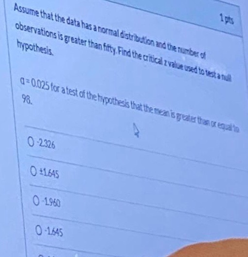 Assume that the data has a normal distribution and the beach observations is greater than fifty Find the artica z ve used to