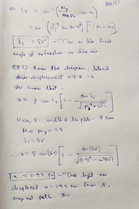 de in a Mg ... ) 1.5 2in 30.7 20-50 FEU-om in the final i Soº angle of refraction the air () forom the chagren, leterd diska