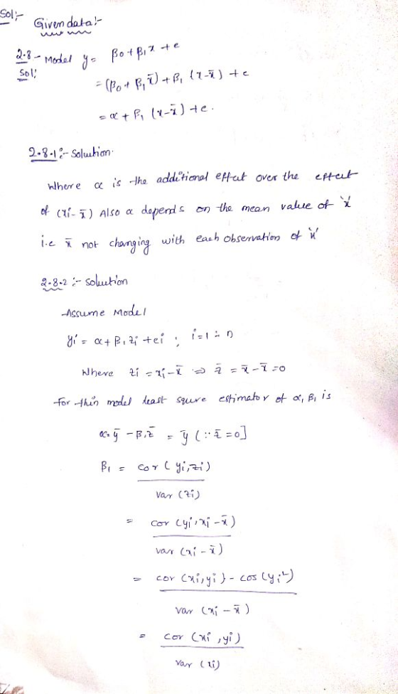 Sol Given data! Sol ho add tnal eftat over the cptct When e α (s d. (V-5) Also α doperds on the mean value of- te χ not chang ing with ea.eh observation etu, 2.82 Souton -Asume Mods hheve t van ( i-1) ay )