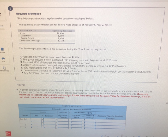 ! of 3 Required information [The following information applies to the questions displayed below.) The beginning account balan