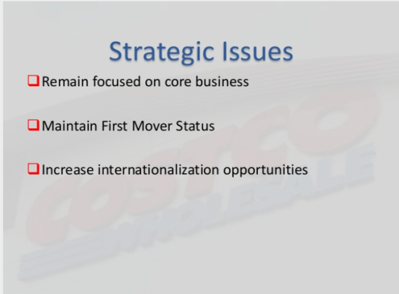 Strategic Issues Remain focused on core business OMaintain First Mover Status Increase internationalization opportunities
