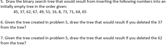 5. Draw the binary search tree that would result from inserting the following numbers into an initially empty tree in the ord