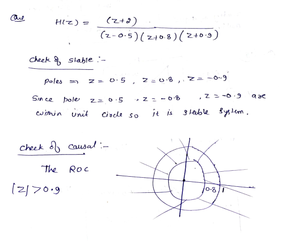 One HIZ) = (2+2) (z-0.5)(270.8)(2+0.9) Cheek & Slable :- poles > Z = 0.5 , 220-8, Z= Since z = -0.9 are pole Z-0.5 - Z - -0.8