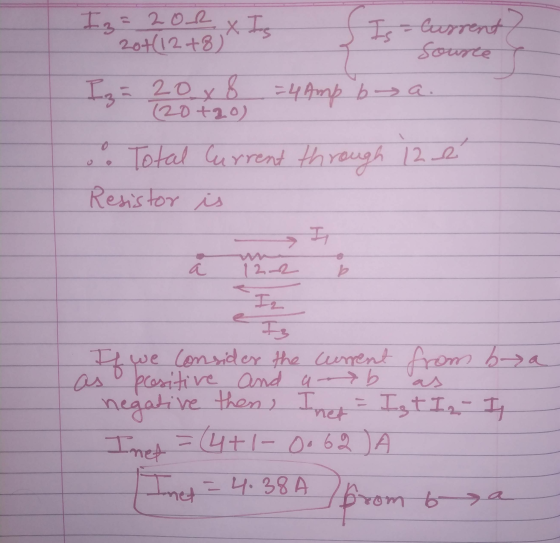 Is - Current Iz = 206 x Is 20+(1278) Iza 20x8 =4 Amp by a source (20+20) o • Total Current through 12 é Resistor is I W a 122