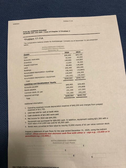 Prb17-1A Print by: CONNOR STEVENS 2019PA4 ACC 102-200/Copy of Chapter 17 Preblem 2 Problem 17-11A The comparatEive balance sh