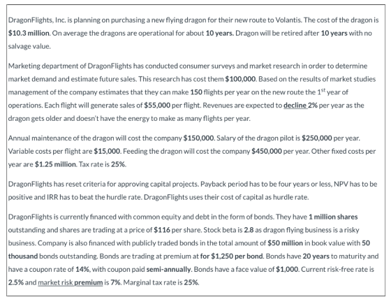 DragonFlights, Inc. is planning on purchasing a new flying dragon for their new route to Volantis. The cost of the dragon is