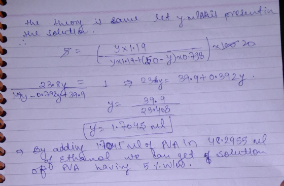 the theory is same let you is presentin the solutio. 8 = 1 4 x 1.19 x 20. - Tyxlo191850-y)x0.798, 23084 = a 23aby = 39440.392