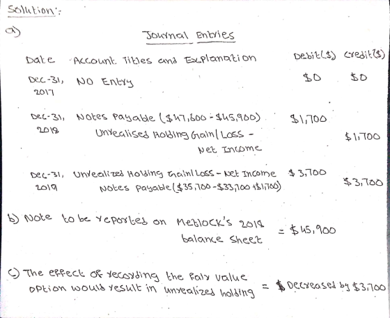 Solutions : Journal Entries Date Account Titles and Explanation Dec-31, No Entry 2017 Debit($) Credit (6) $0 $0 $1,700 Dec-31