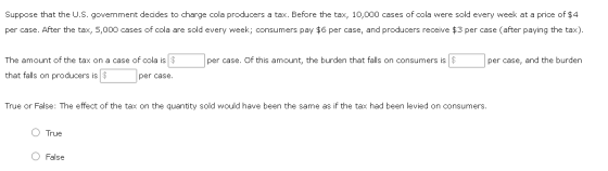 Suppose that the U.S. government decides to charge cola producers a tax. Before the tax, 10,000 cases of cola were sold every