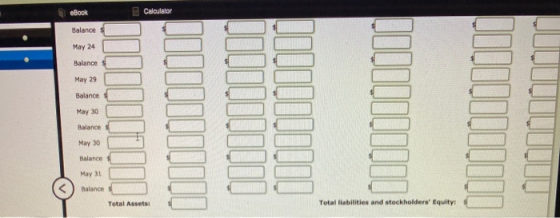 eBook Calculator Balance May 24 Balance May 29 Balance May 30 Balance May 30 Balance May 31 all Balance Total Assets Total li