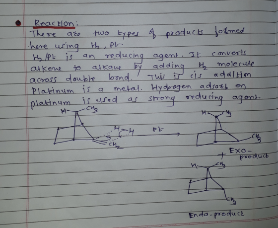 Reaction There hare uring th Pl hPL is an reducing agemt Tt fotmed too bypes pzaduct 9te converts by adding H molecule bond a