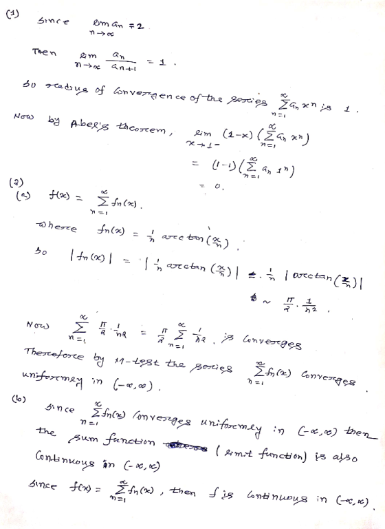 since lim an noc +2 . Then 2 n m. ox Ân. anti so scadius of Convergence of the sexies žanan is 1. . Now by Abexs theorem, ma