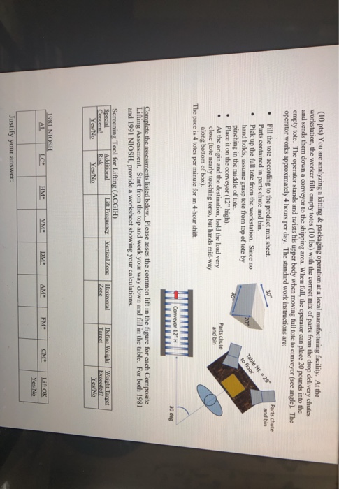 (10 pts) You are analyzing a kitting & packaging operation at a local manufacturing facility. At the workstation, the workerf