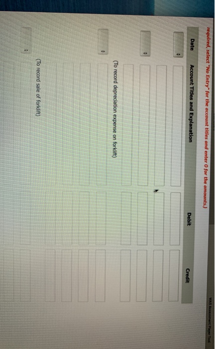 required, select No Entry for the account titles and enter for the amounts.) Date Account Titles and Explanation Debit Credi