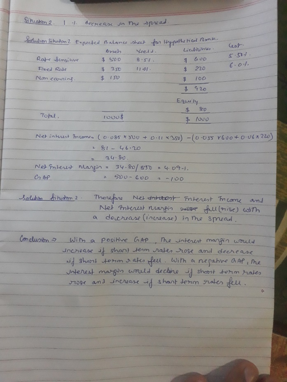 Situation 2. 11. decrease in the spread. Cest. 5.5.1 6.04 1 Silistin? Expected Balance sheet for Hypothetical Bank. Asseh tre