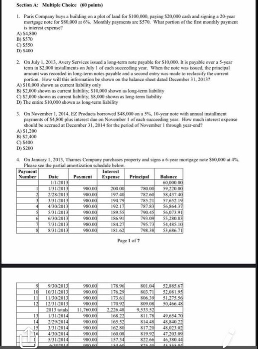 Section A: Multiple Choice (60 points) 1. Paris Company buys a building on a plot of land for S100,000, paying $20,000 cash a