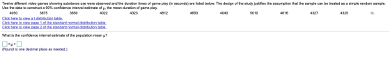Twelve different video games showing substance use were observed and the duration times of game play (in seconds) are listed