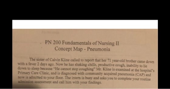 PN 200 Fundamentals of Nursing II Concept Map - Pneumonia The sister of Calvin Kline called to report that her 71 year-old br