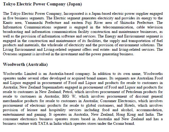 Tokyo Electric Power Company (Japan) The Tokyo Electric Power Company, Incorporated is a Japan-based electric power supplier