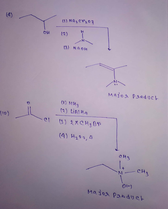 14) С) Na , ev, o4 би (2) (3) NaOH MajoЯ РЯoduct (to) (1) Из (2) LIAIHA (3) 2хон (4) Н, О, А СН3 M - CH₂ Major Product