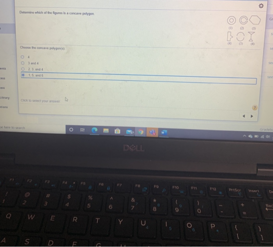 Determine which of the figures is a concave polygon GO (1) 61 (4) (6) Choose the concave polygon(s) Se se ents 3 and 4 2.3. a