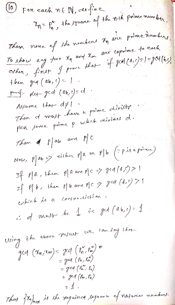 O for each me N, define Roma per the square of the niti prime number. Then none of the numbers Kn arie prime numbers To show