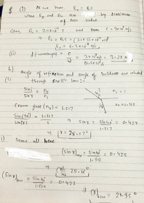 As we ang their =) Fol с ( know, E = BC where Eo and Bo by Maximum value. of B = 2.1x10 1 and Given, c =3x108m m/s to = BC =