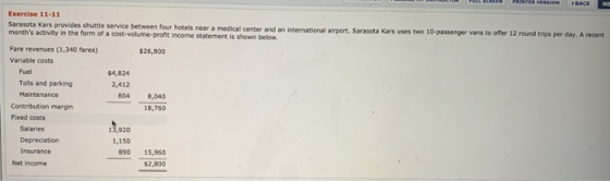 Exercise 11-11 Sarasota Kars provides shuttle service between four hotels near a medical center and an international airport.
