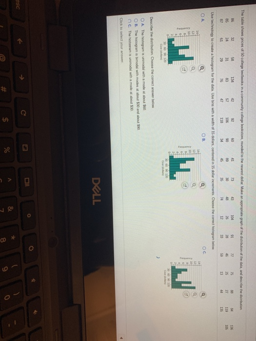 The table shows prices of 50 college textbooks in a community coleg dollar Make an appropriate of the distribution of the dat