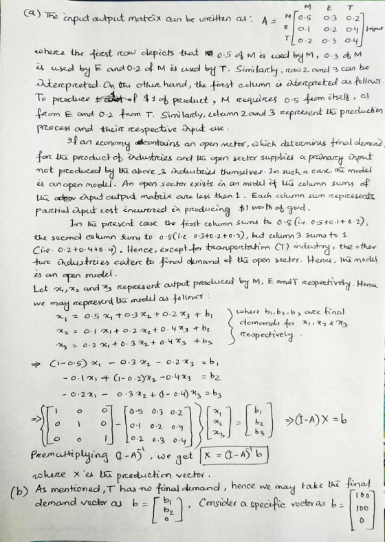 MET The corput output matrix can be written as: A = 0.5 0.3 0.2] on 0.2 0.4 input TL0.2 0.3 0.4 where the first row depicts t