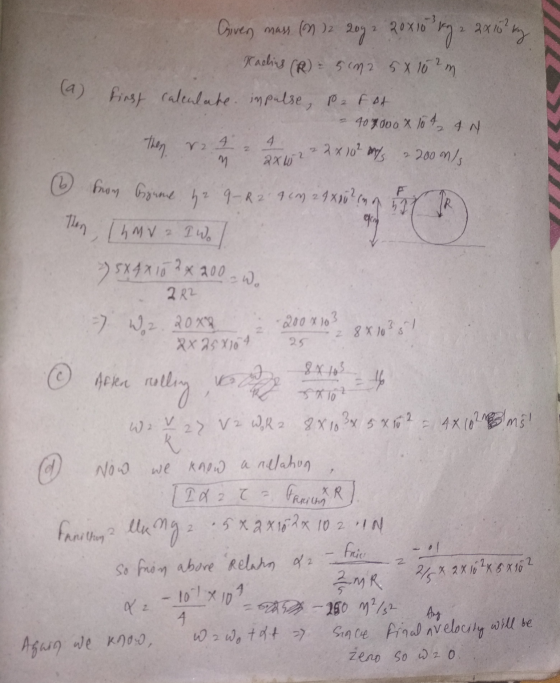 Kaching mass ( 12 2072 20x10 *reg 2 2015 my (R) = 51M2 5X 102m (a) first calculate impulse, sa fot 407000 x 10 4 4 N 2x10² m/